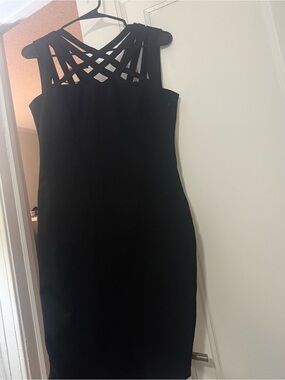 !Y2K ORIGINAL ALERT!: Cache “little black dress” midi sheath w/lattice cage neck